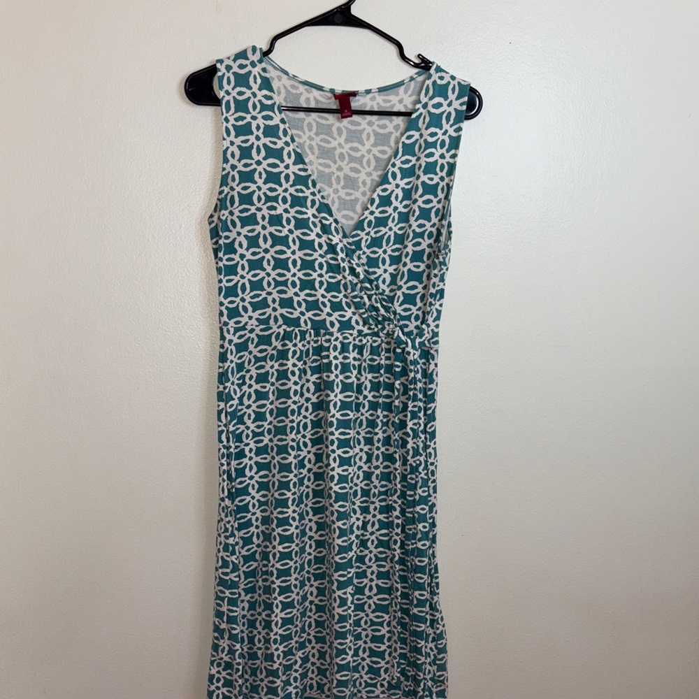 Merona Teal and White Sleeveless Wrap Maxi Dress